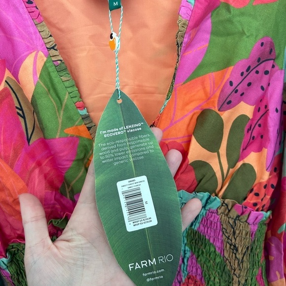 Farm Rio Sweet Forest Long Sleeve Mini Dress Orange Pink Size M NEW - Picture 5 of 12